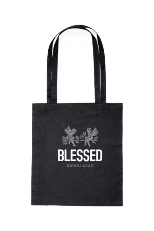 Blessed-kangaskassi musta puuvillainen kangaskassi Blessed-painatuksella