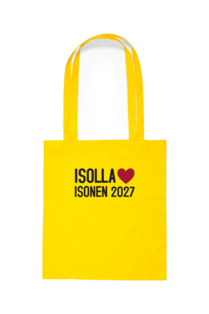 Isolla sydämellä isonen kassi keltainen